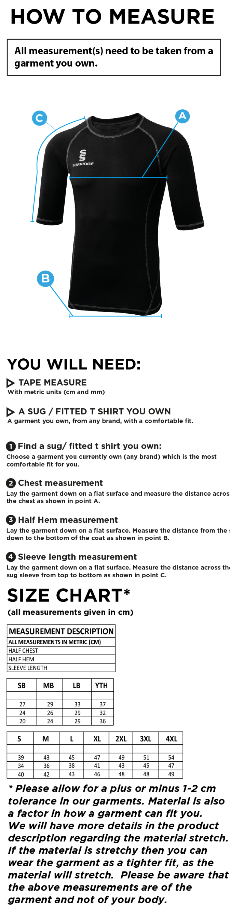 RM CC - Premier Short Sleeve Sug - Size Guide