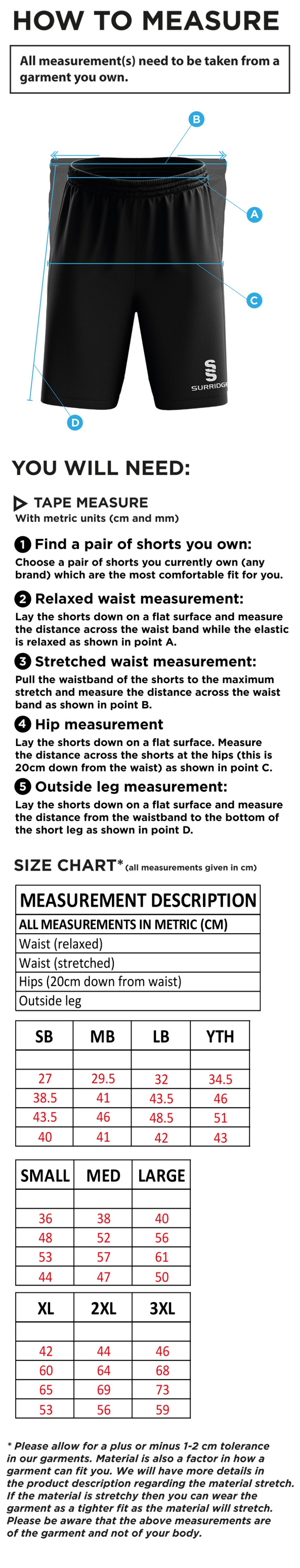 RM CC - Blade Shorts - Size Guide