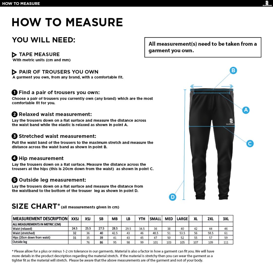 RM CC - Tek Slim Training Pants - Size Guide