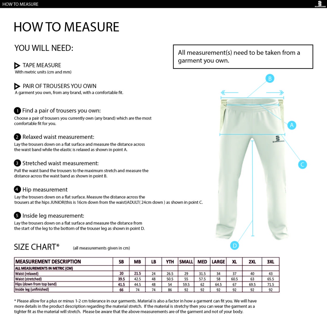 RM CC - Standard Playing Pant - Size Guide