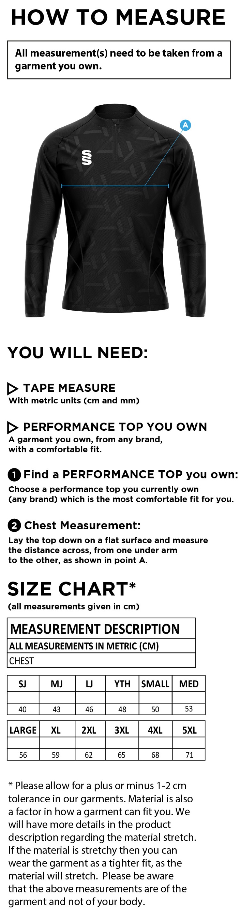 rm cc Impact 1/4 Zip Performance Top : Navy - Size Guide