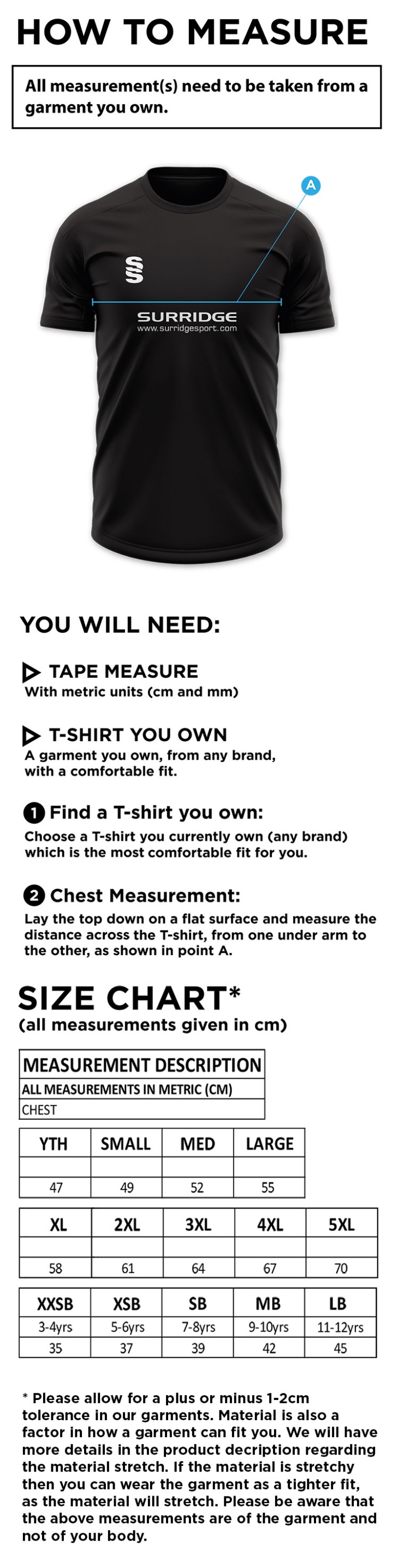 RM CC - Blade Training Shirt - Size Guide