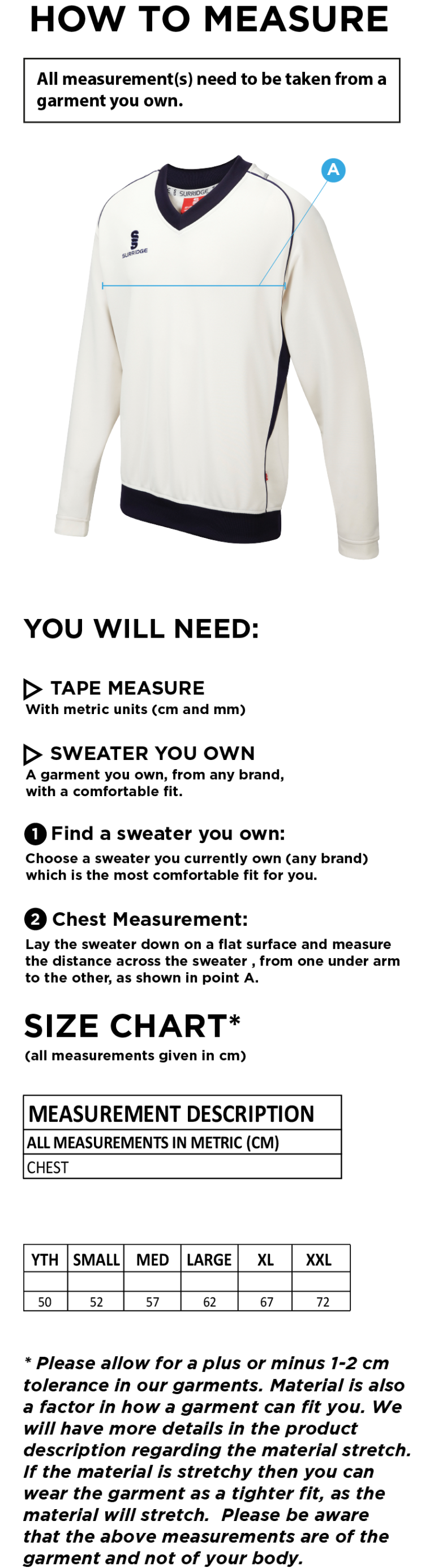 RM CC - Long Sleeve Sweater Maroon Trim - Size Guide