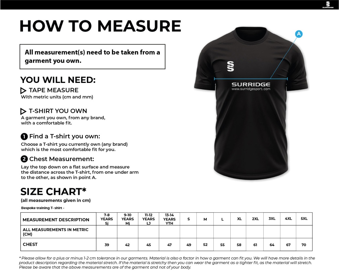 RM CC Impact T-Shirt : Navy - Size Guide
