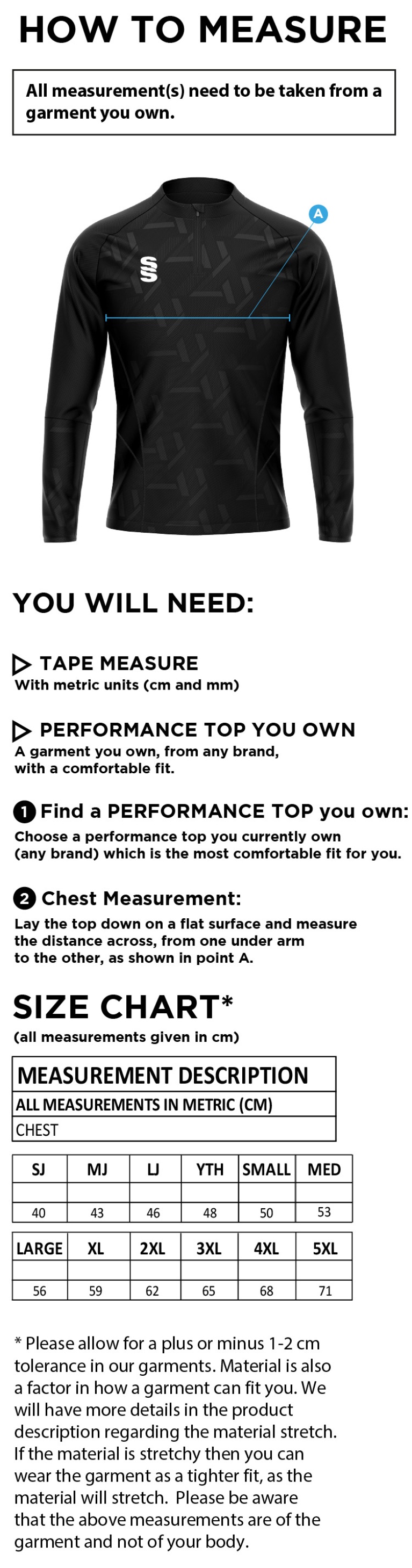 rm cc Impact 1/4 Zip Performance Top : Navy - Size Guide