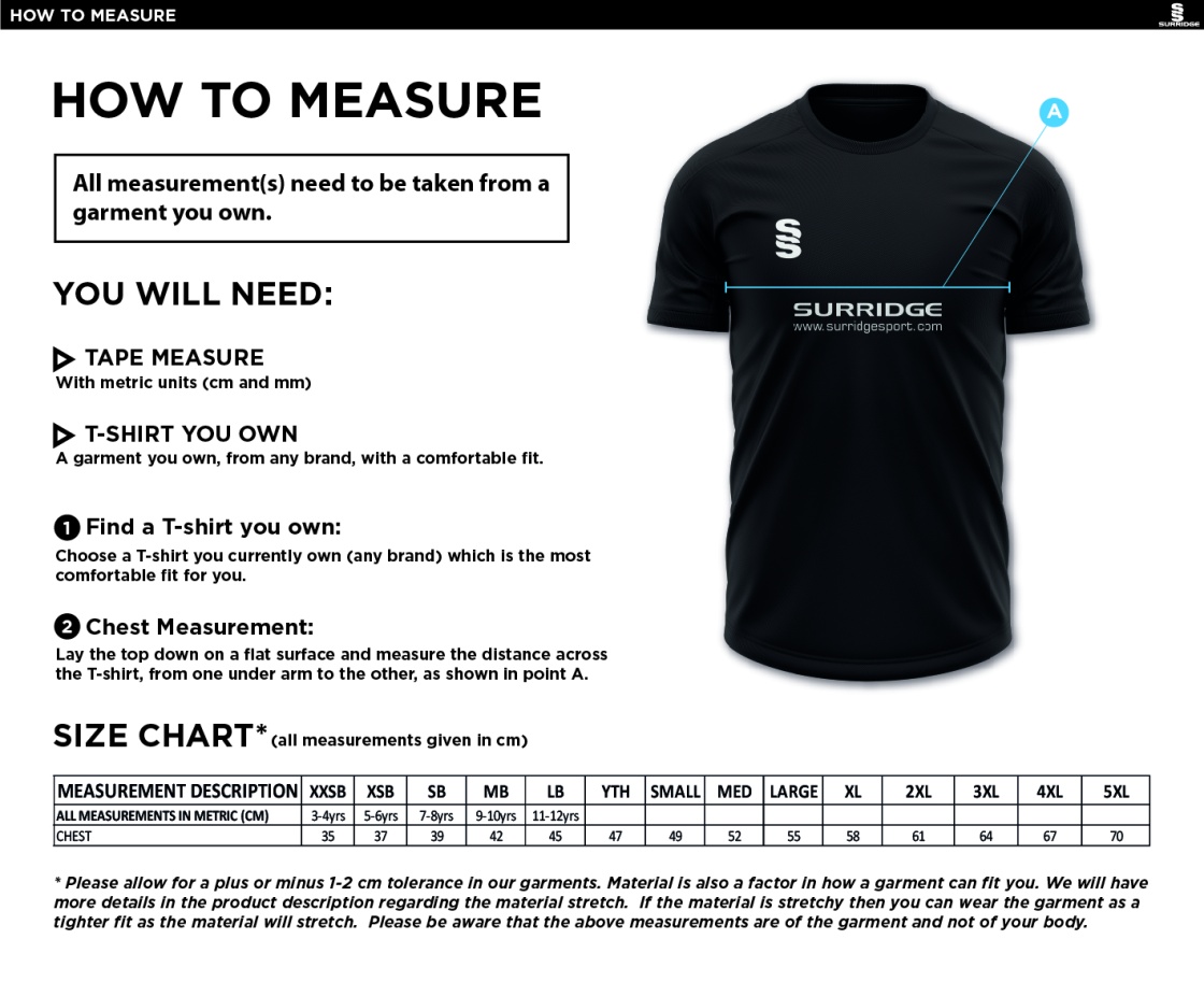RM CC - Blade Training Shirt - Size Guide