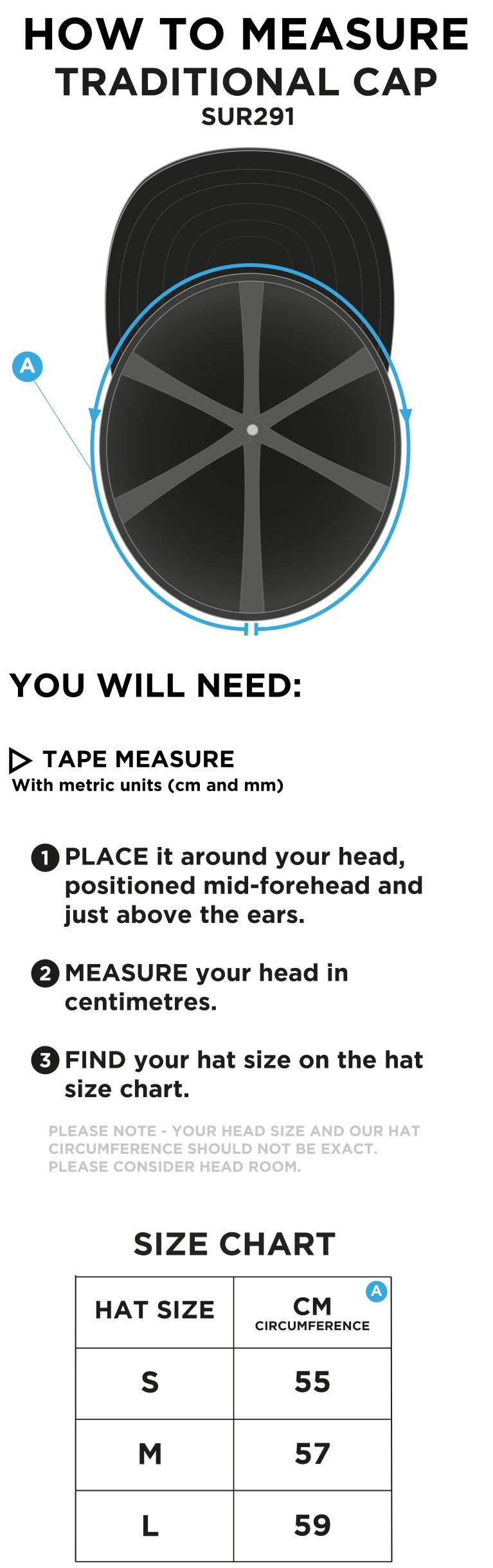 RM CC - English Playing Cap - Size Guide