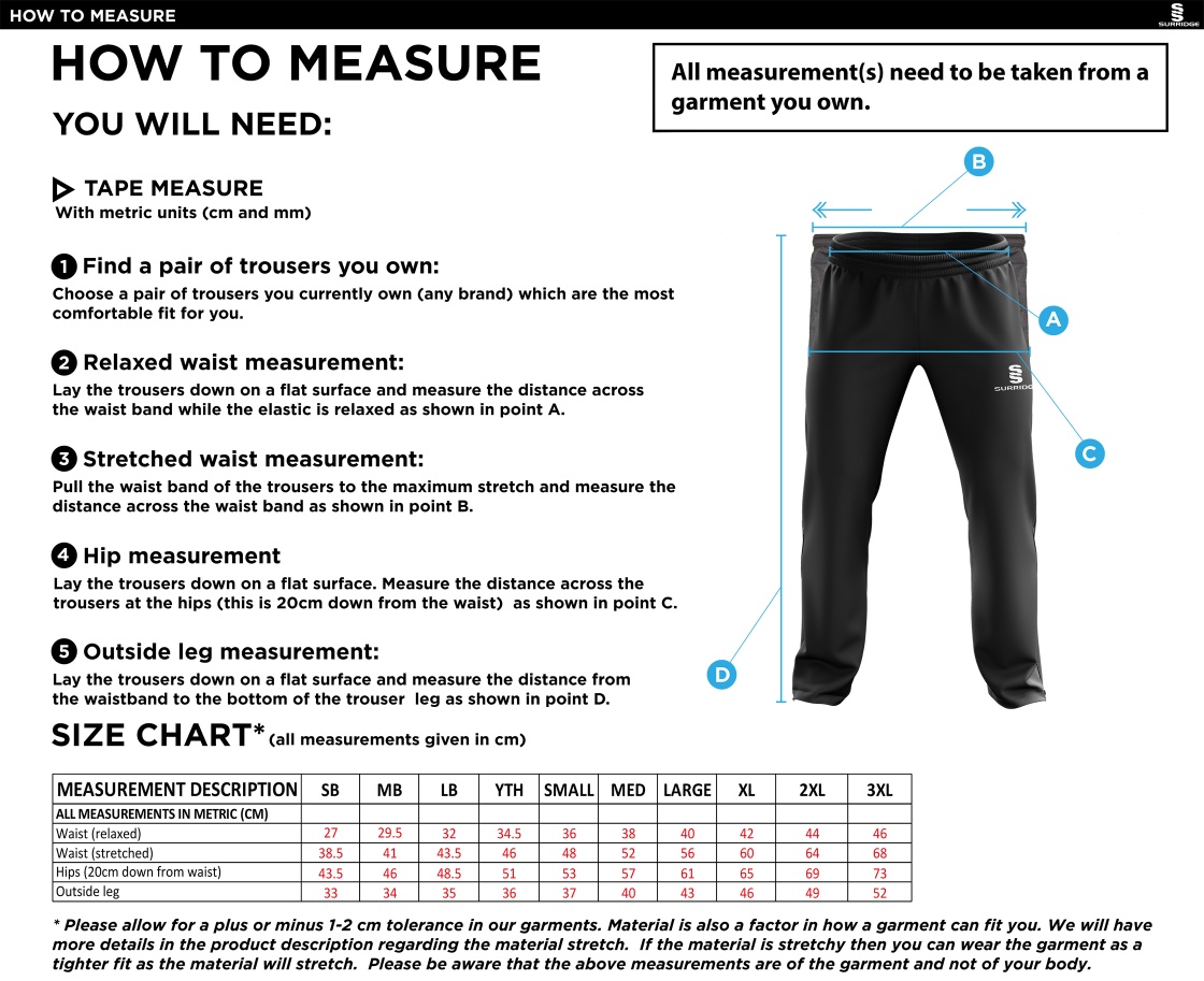 RM CC - Ripstop Track Pant - Size Guide