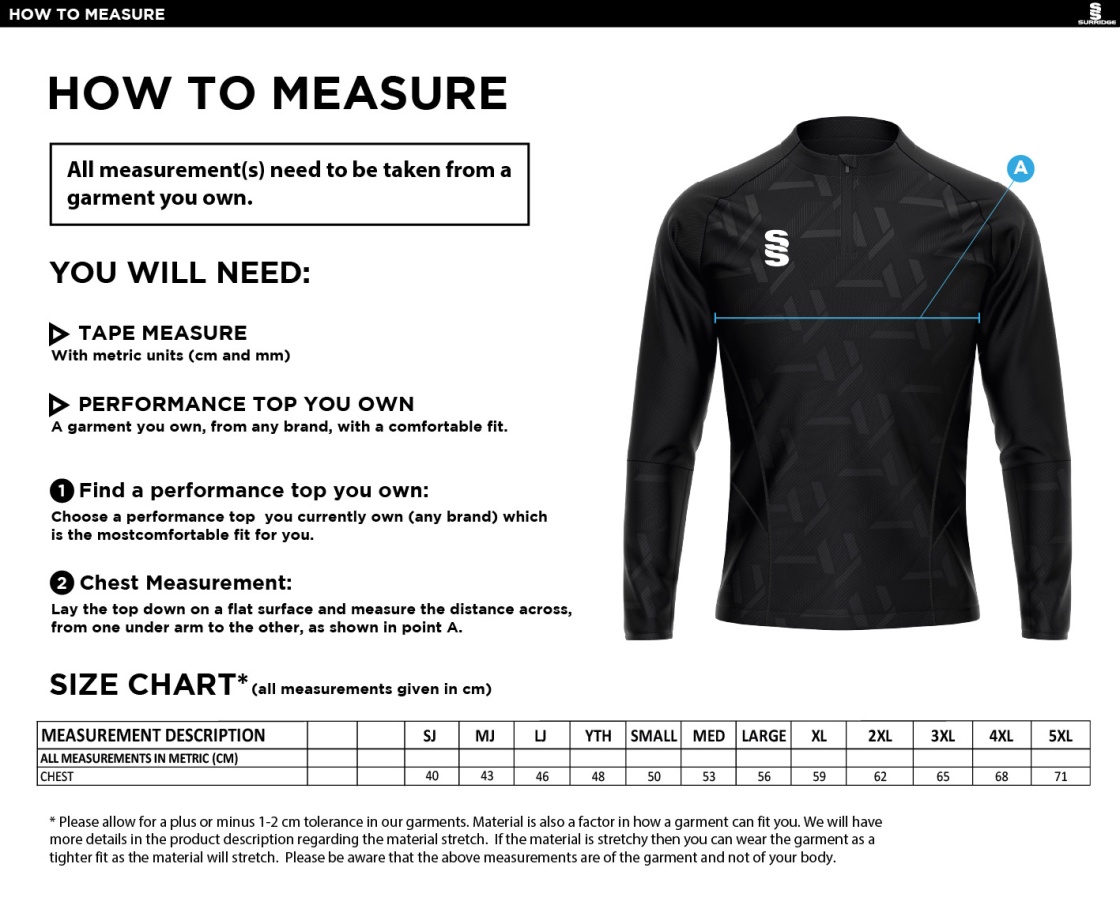 rm cc Impact 1/4 Zip Performance Top : Navy - Size Guide