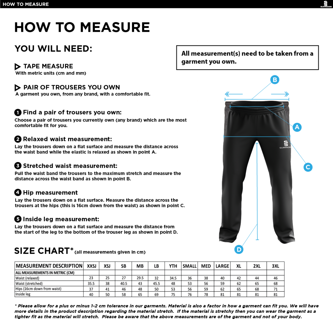RM CC - Poplin Track Pant - Size Guide