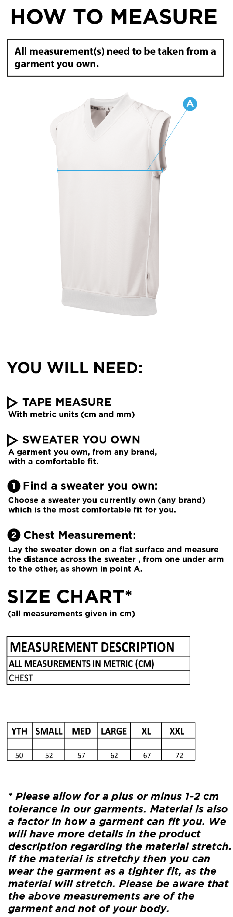 RM CC - Sleeveless Sweater Maroon Trim - Size Guide
