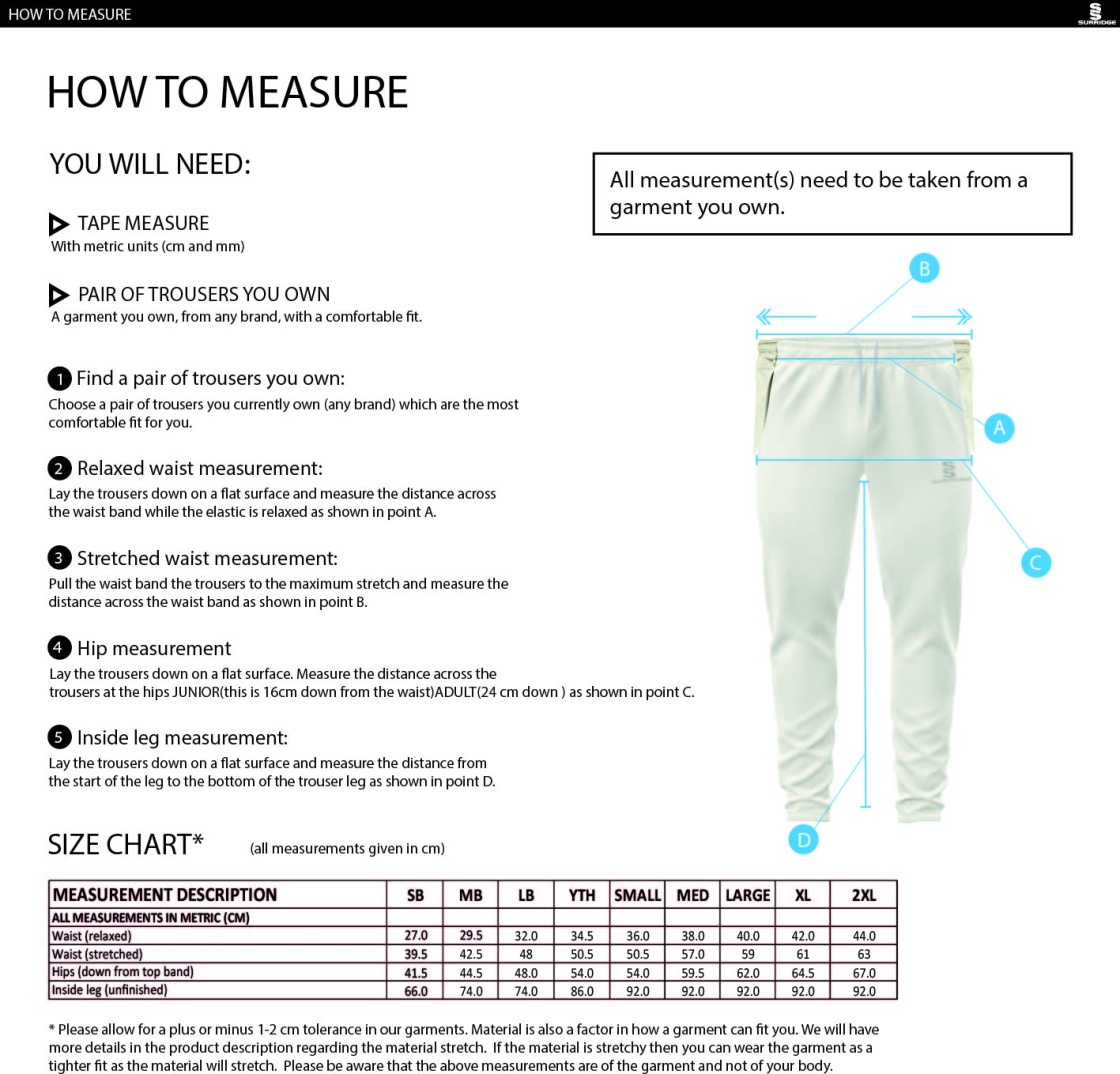 RM CC - Tek Playing Pant - Size Guide