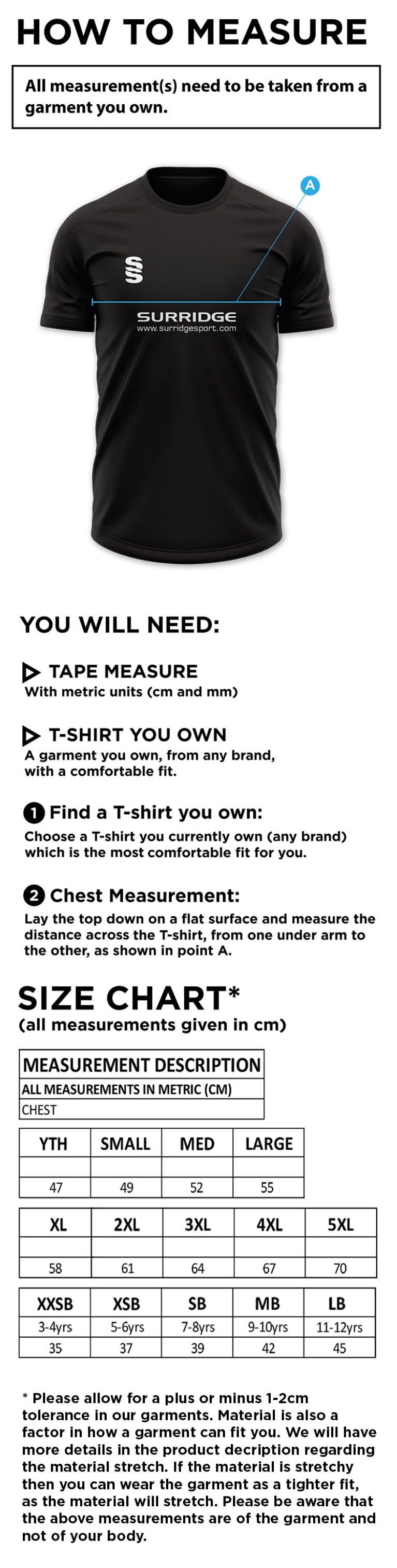 RM CC - Blade Polo Shirt - Size Guide