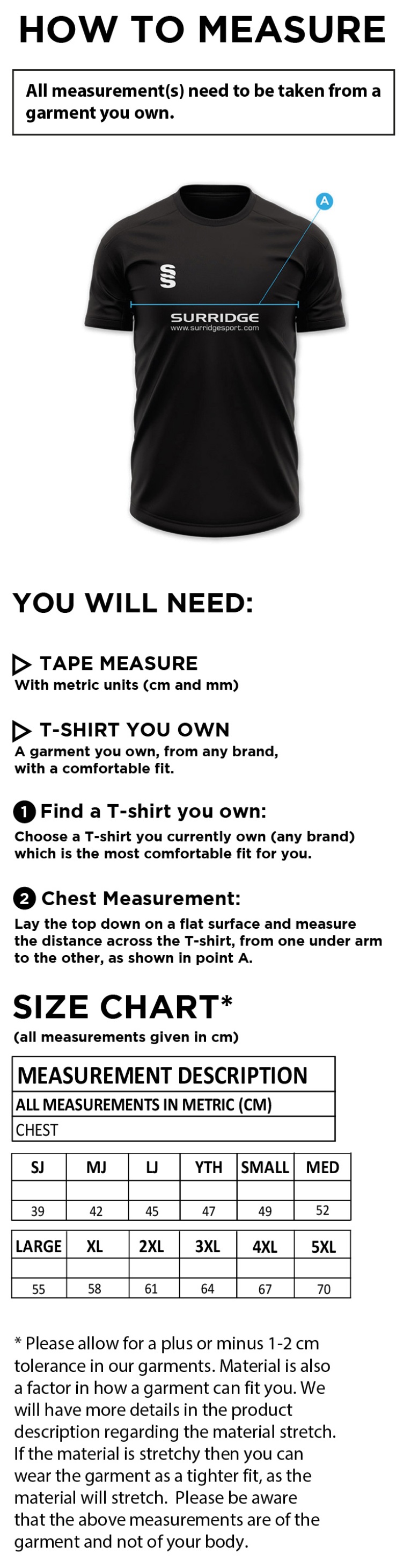 RM CC Impact T-Shirt : Navy - Size Guide