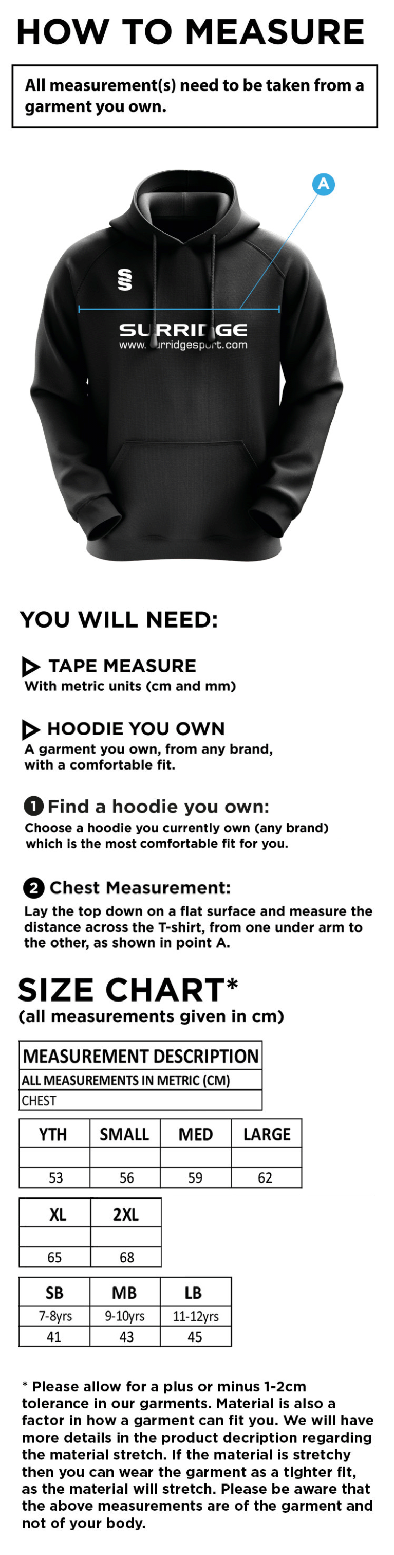 RM CC - Blade Hoody - Size Guide