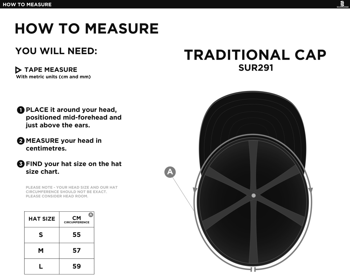 RM CC - English Playing Cap - Size Guide