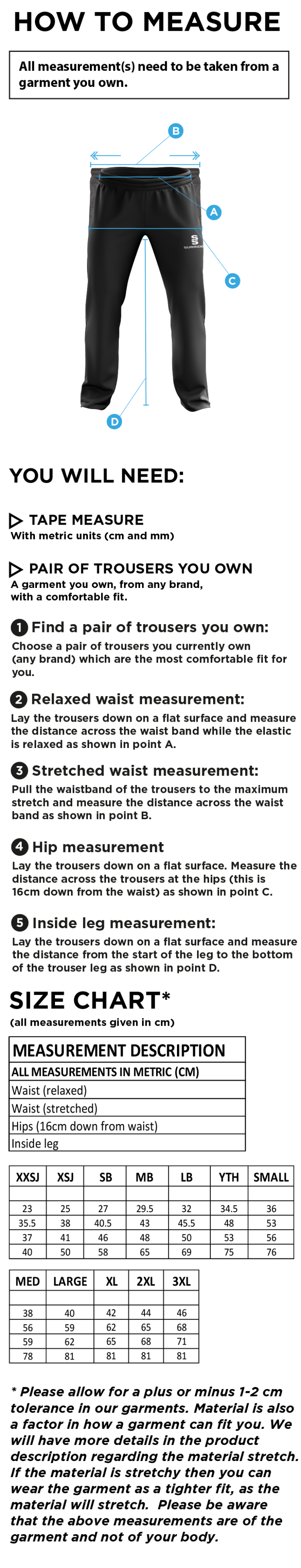 RM CC - Poplin Track Pant - Size Guide