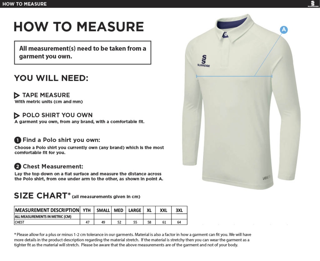 RM CC - Ergo Long Sleeve Maroon Trim Shirt - Size Guide