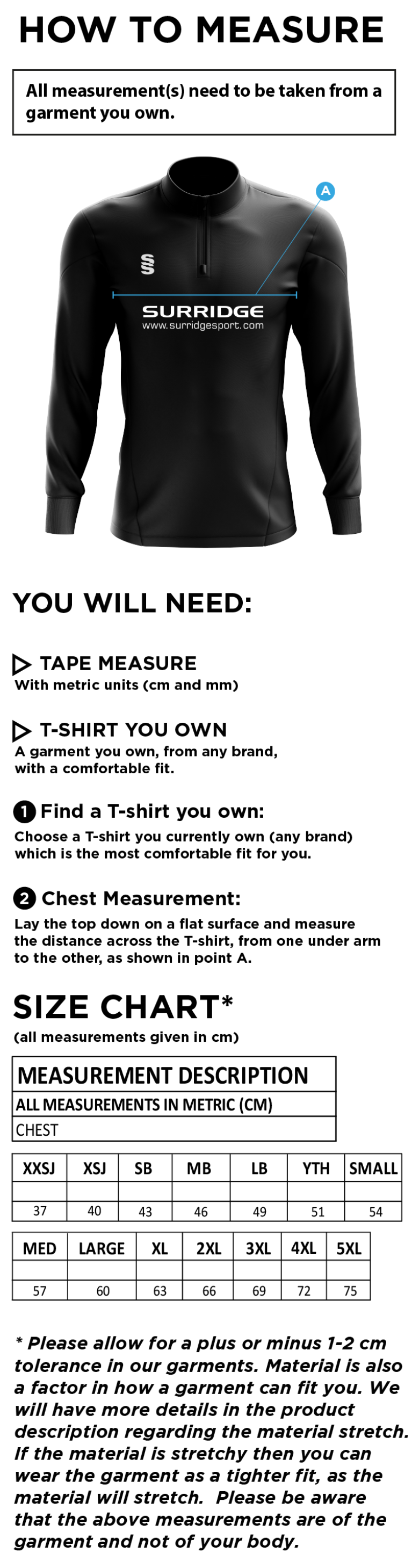 RM CC - Blade Performance Top - Size Guide