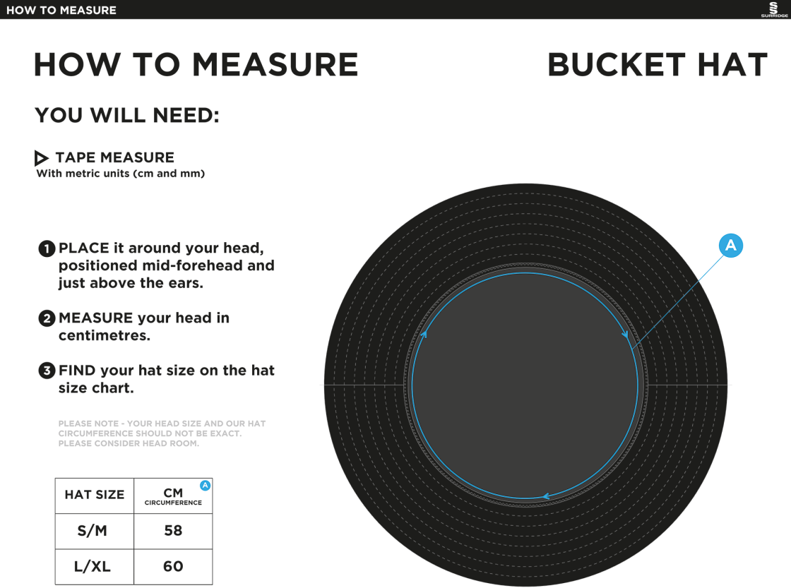 RM CC Dual Bucket Hat - Navy - Size Guide